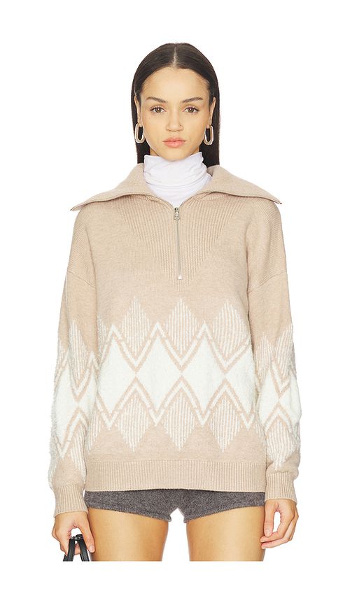 Varley Betty Jacquard Half Zip Sweater in Taupe. L. Also in M