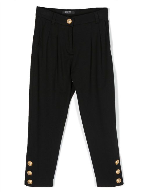 Buttoned-cuff high-waisted trousers - Black