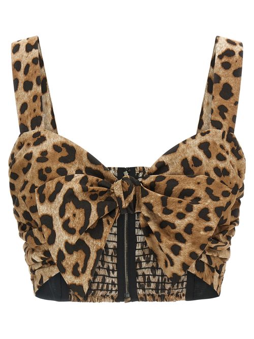 Leopard-Print Cotton Crop Top — Brown