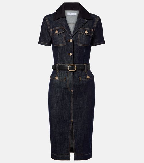 Belted denim midi dress