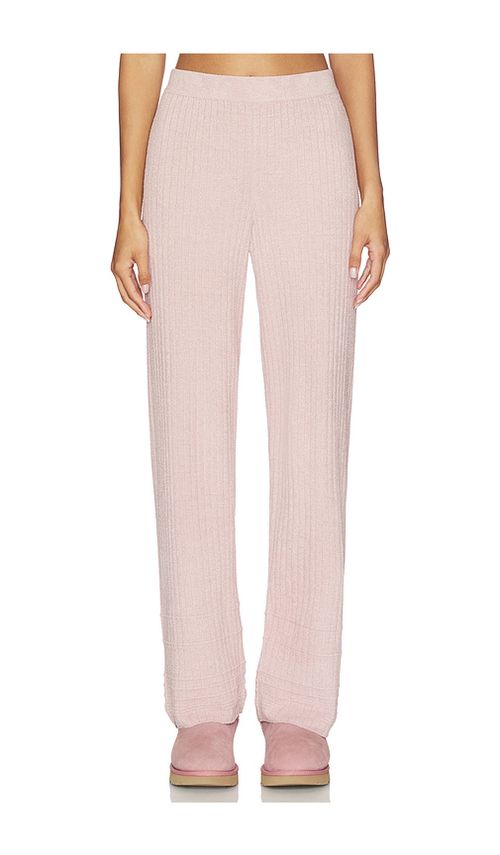 Barefoot Dreams CozyChic Ultra Lite Textured Hem Rib Pant in Blush. L. Also in M, S