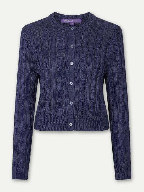 Cable-knit Silk Cardigan - Blue