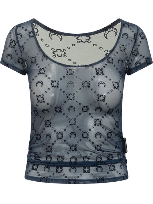 Blue Printed Scoop Neck T-Shirt