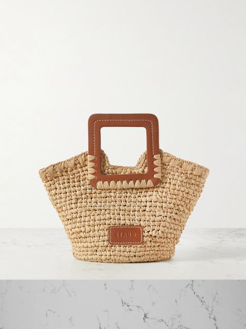Sienna Mini Leather-trimmed Raffia Tote