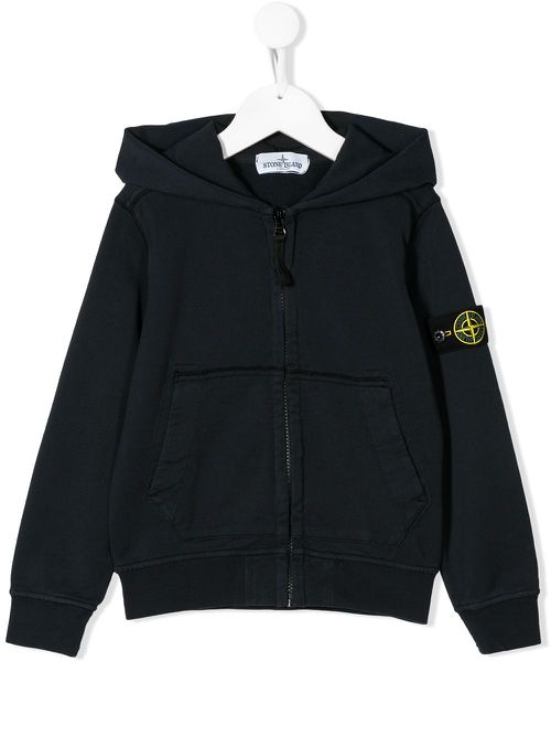 Stone Island Junior zip-up logo patch hoodie - Blue