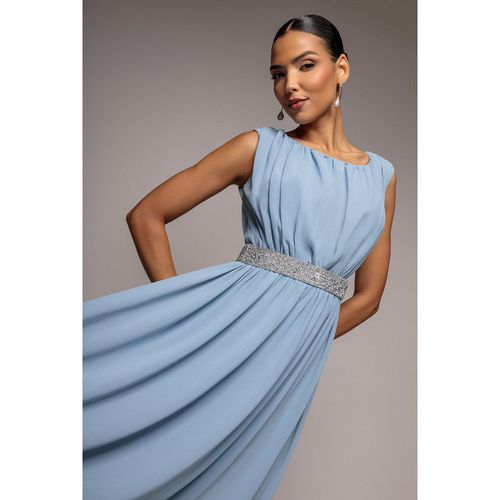 Goddiva Chiffon Maxi With Embellished Belt - Dusky Blue