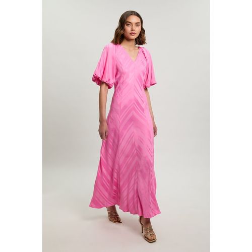 Karen Millen Womens Stripe Fabric Detail Fluid Short Sleeve Midi Dress - Pink Viscose