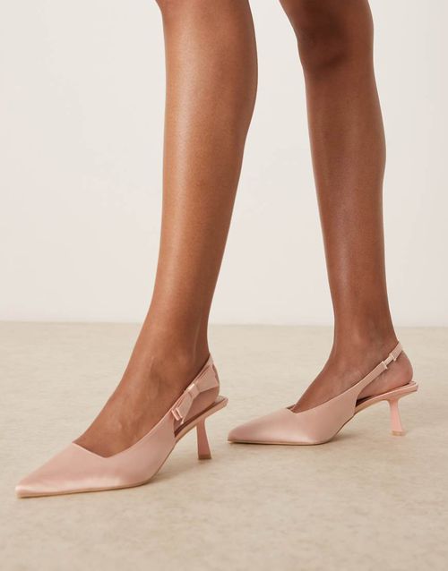 Be Mine Almeria slingback heeled pumps with bow detail in satin blush-Pink