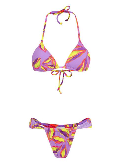Leaf-print bikini set - Purple
