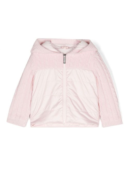 Cable-knit hooded puffer jacket - Pink