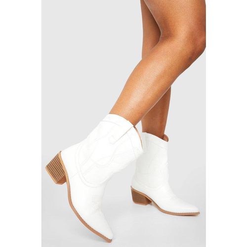 Boohoo Women's Wide Fit Stitch Detail Ankle Western Boots in White