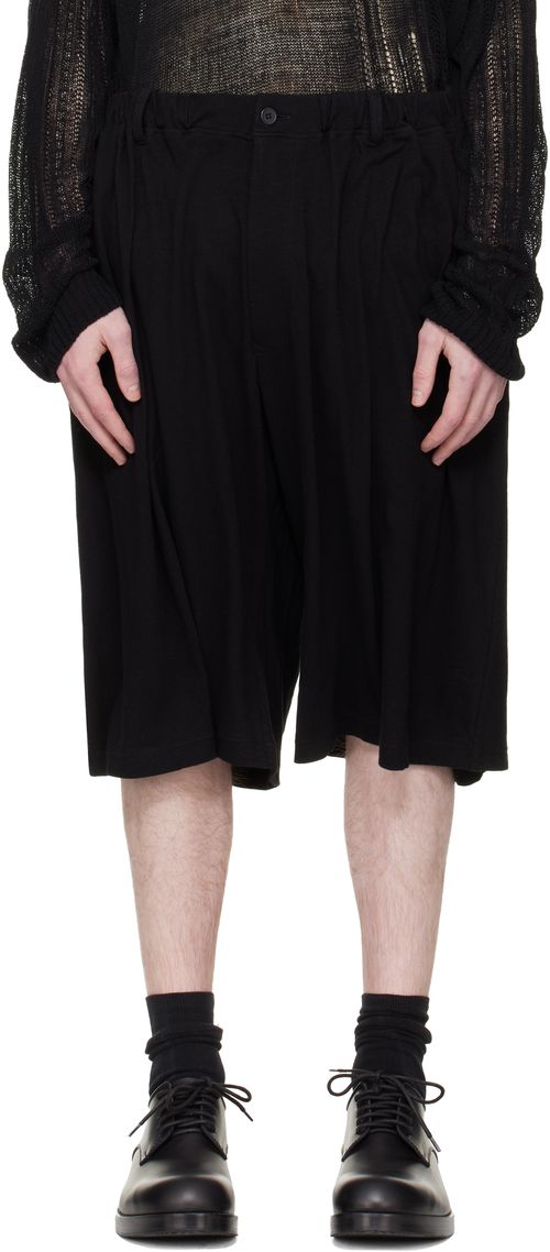 Black Cotton & Linen Jersey Shorts