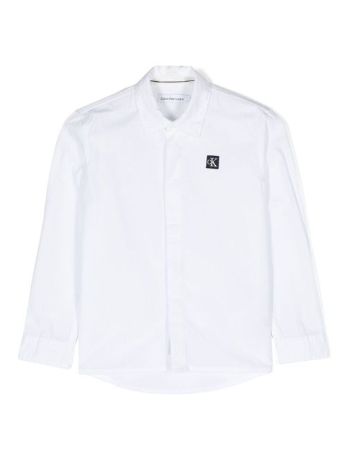 Logo-patch cotton shirt - White