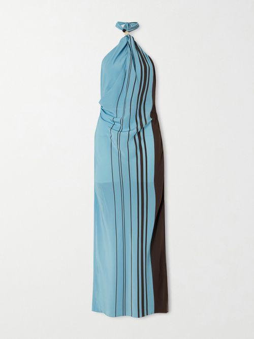 Rioja Striped Silk Halterneck Maxi Dress - Blue