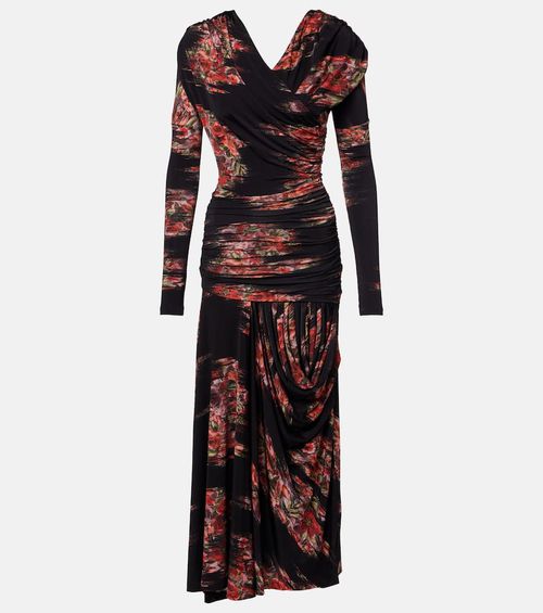 Floral ruched jersey maxi dress