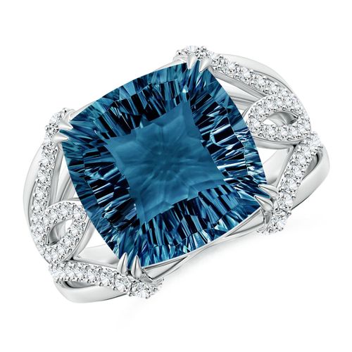 Angara 6.6 Carats Cushion London Blue Topaz Wave Shank Cocktail Ring in Platinum