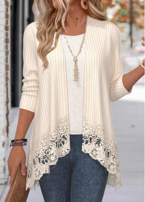 Modlily Beige Embroidery Patchwork Long Sleeve Coat