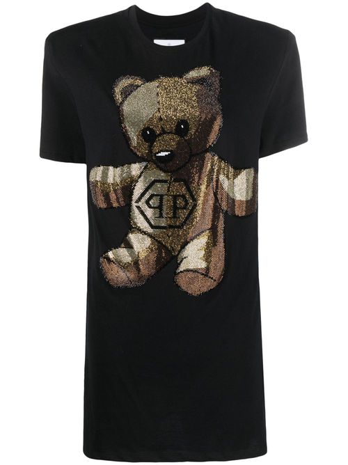 Teddy Bear crystal-embellished T-shirt dress - Black
