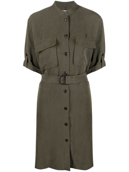 Belted-waist short-sleeved dress - Green