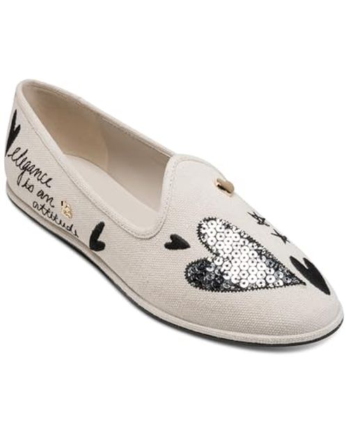 Karl Lagerfeld Paris Women's Vaneda Ikonic Flat with Embroidery Patches and Pins Ballet