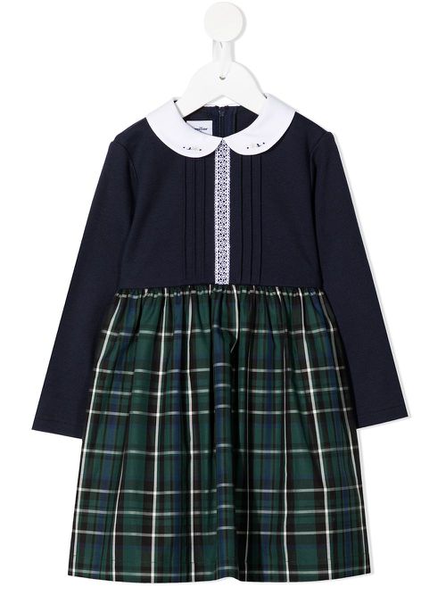Tartan-skirt midi dress - Blue