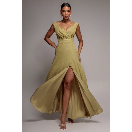 Goddiva Crossover Lurex Glitter Maxi Dress - Gold