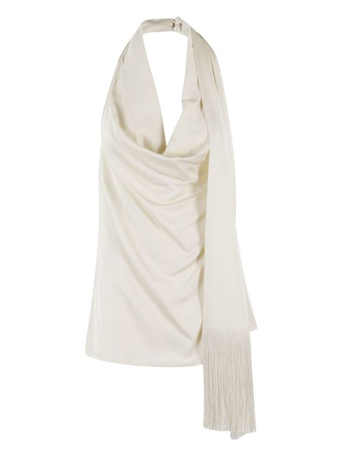 Draped fringe-detail top - Neutrals