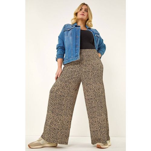 Roman Curve Textured Animal Print Wide Leg Trousers In Natura
