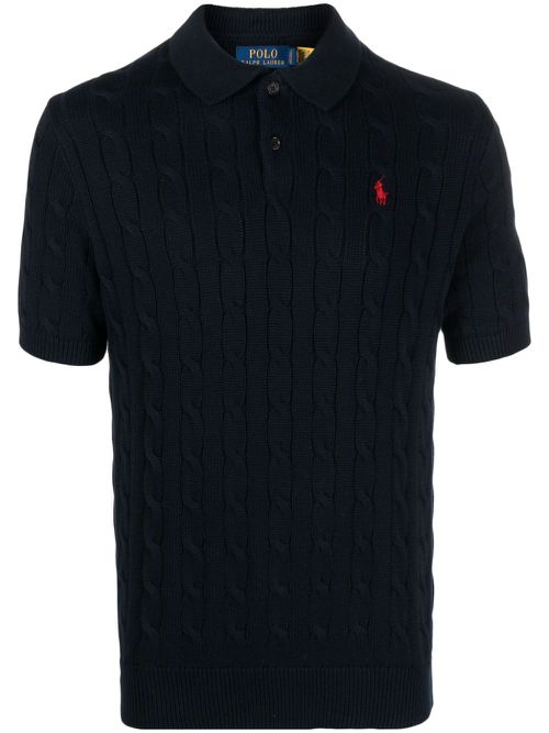 Polo Pony cable-knit polo shirt - Blue