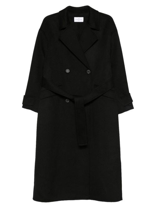 Black Double-Breasted Wool Trench Coat