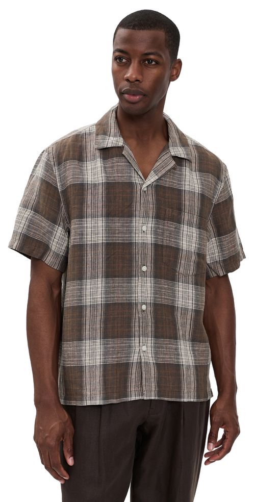 Short Sleeve Linen Top Plum Heritage Plaid