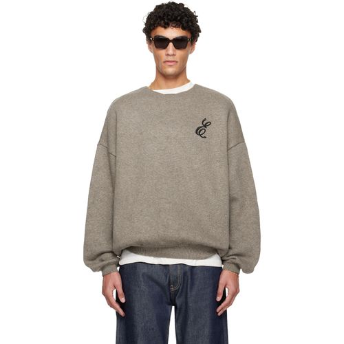 Brown Holiday Embroidered Merino Crewneck Sweater