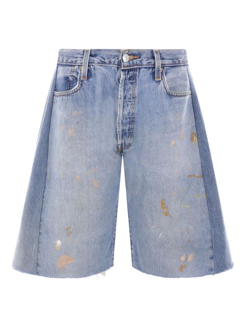 Paint-splatter frayed shorts - Blue