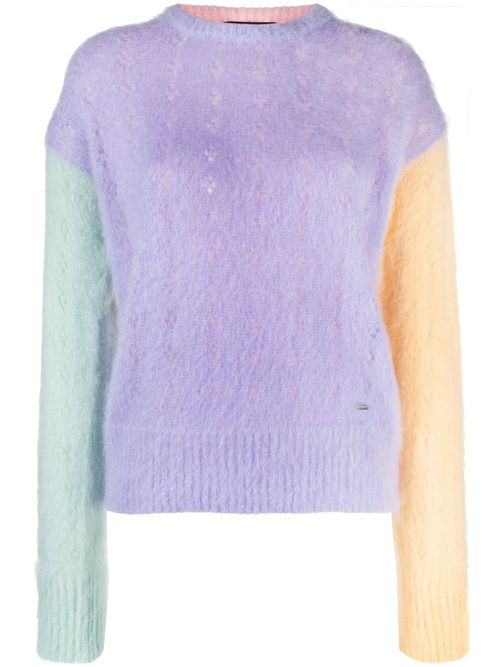 Colour-block cable-knit jumper - Purple