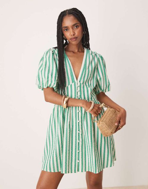 Starlight shortsleeve mini dress in green stripe