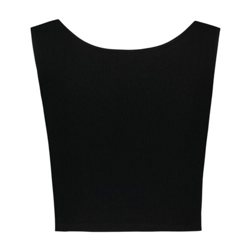 Cropped Ribbed Viscose Tank Top — Black