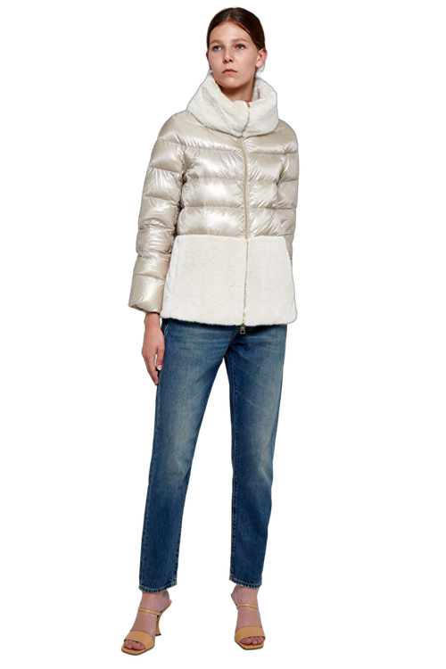 Faux Fur-Collar Down Jacket — White