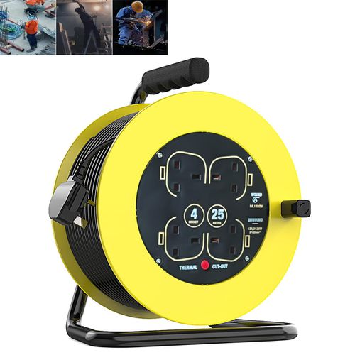 TEMU Extension Leads, 25 Metres Heavy Duty Extension Cords 13a Cable Reel With Winding Handle,-out,indoor & Outdoor Switches And Socket