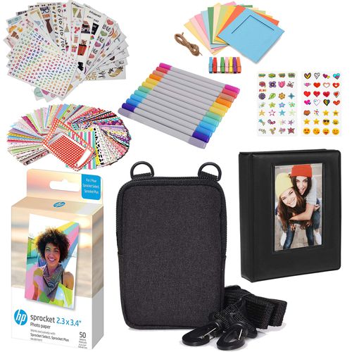 Sprocket 2.3 x 3.4" Zink Photo Paper Kit - 50 Pack Zink Paper, Case, Album, Markers & Stickers