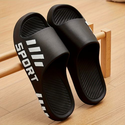 TEMU Men's Black Eva Slide Sandals - Lightweight, Non-slip, Comfortable Indoor/outdoor Slippers For Home, Beach, And Casual Wear, Beach Footwear