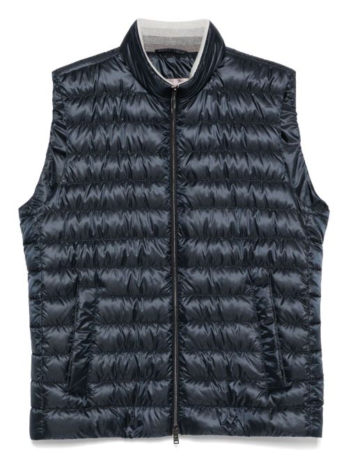 Quilted Nylon Down Vest — Navy