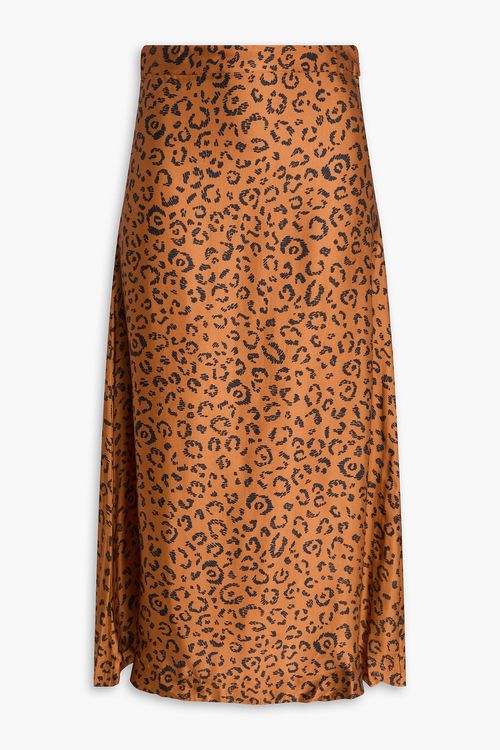 Leopard-print satin-twill midi skirt - Brown - XXS