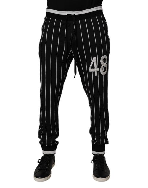 Striped Cotton Joggers — Black