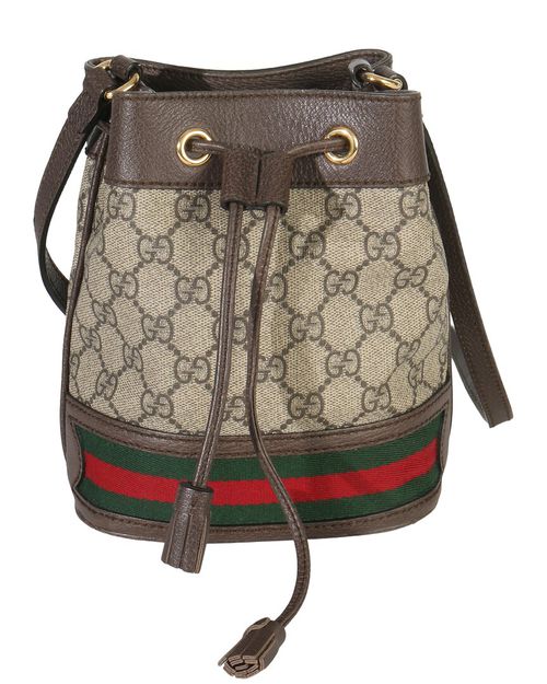 Beige, Brown Coated Canvas & Leather Gg Supreme Ophidia Mini Bucket Bag (Authentic Pre-Loved)