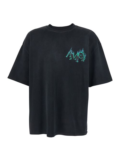Black Crewneck T-Shirt With Logo Lettering On Front And Rear In Cotton Man