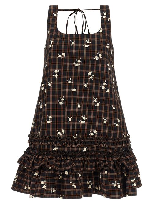 Check Flower Dress — Black