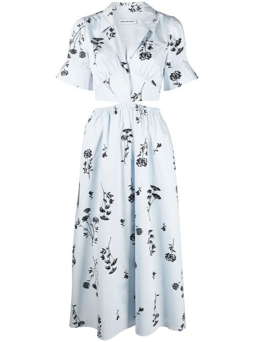 Floral print cut-out midi dress - Blue