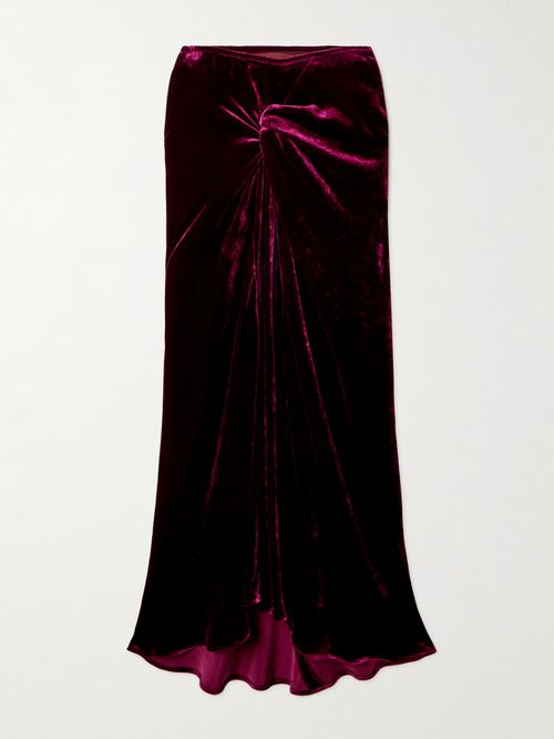 Velvet Midi Skirt - Burgundy