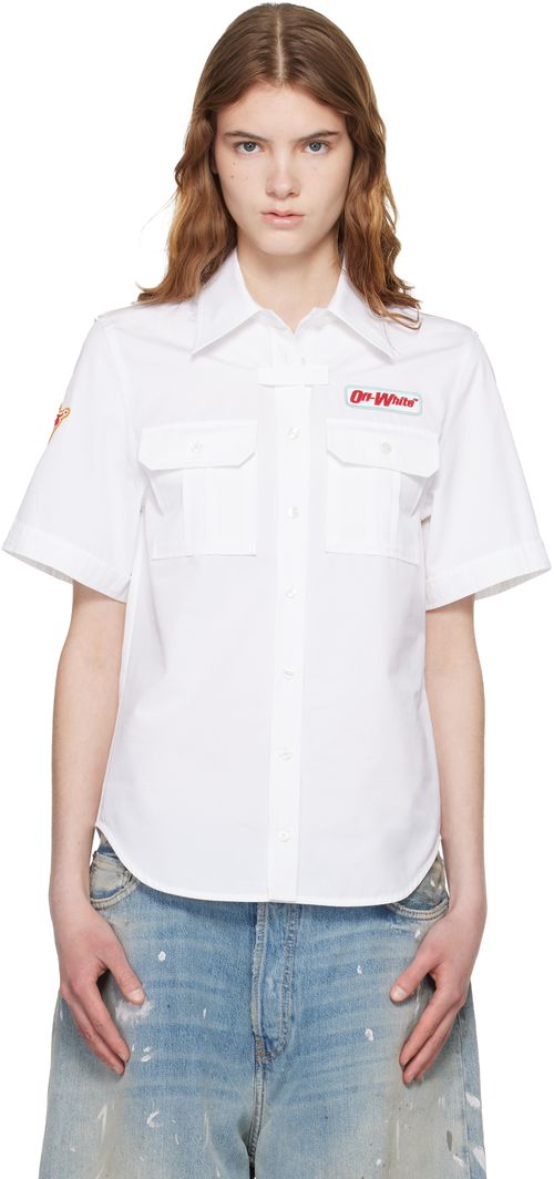 White Popeline Short Sleeve Fitted Shirt