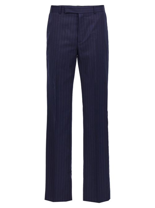 Pinstripe Wool Trousers — Navy